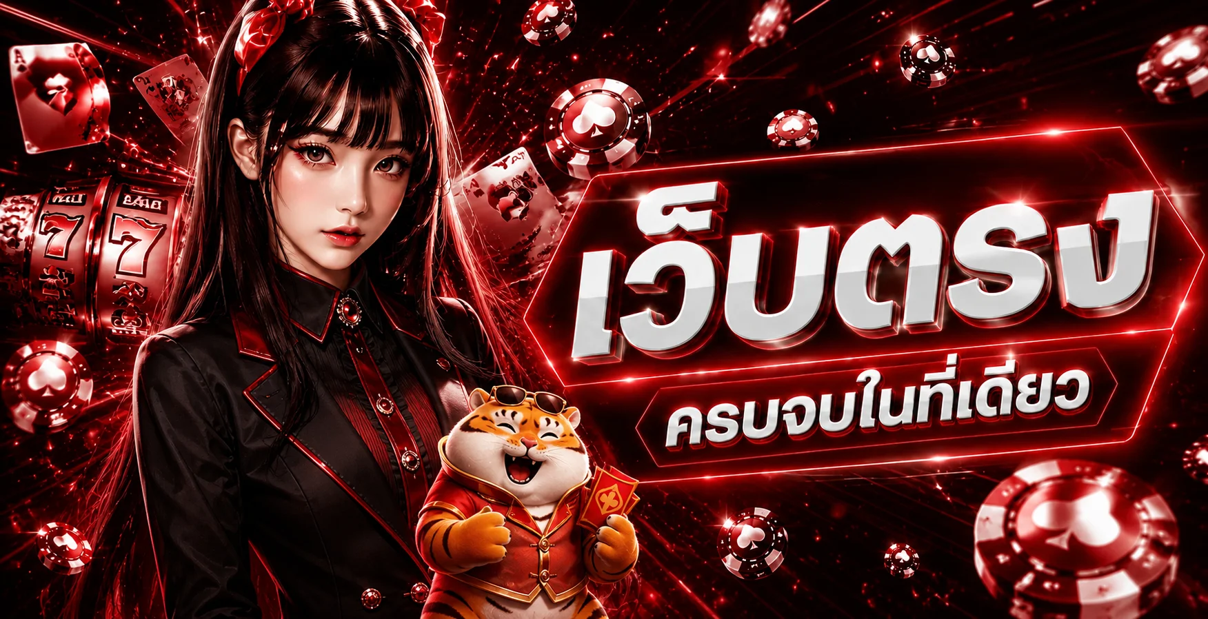 แบนเนอร์ Coke55 เว็บตรงและตัวละคร Fortune Tiger โทนแดงดำ